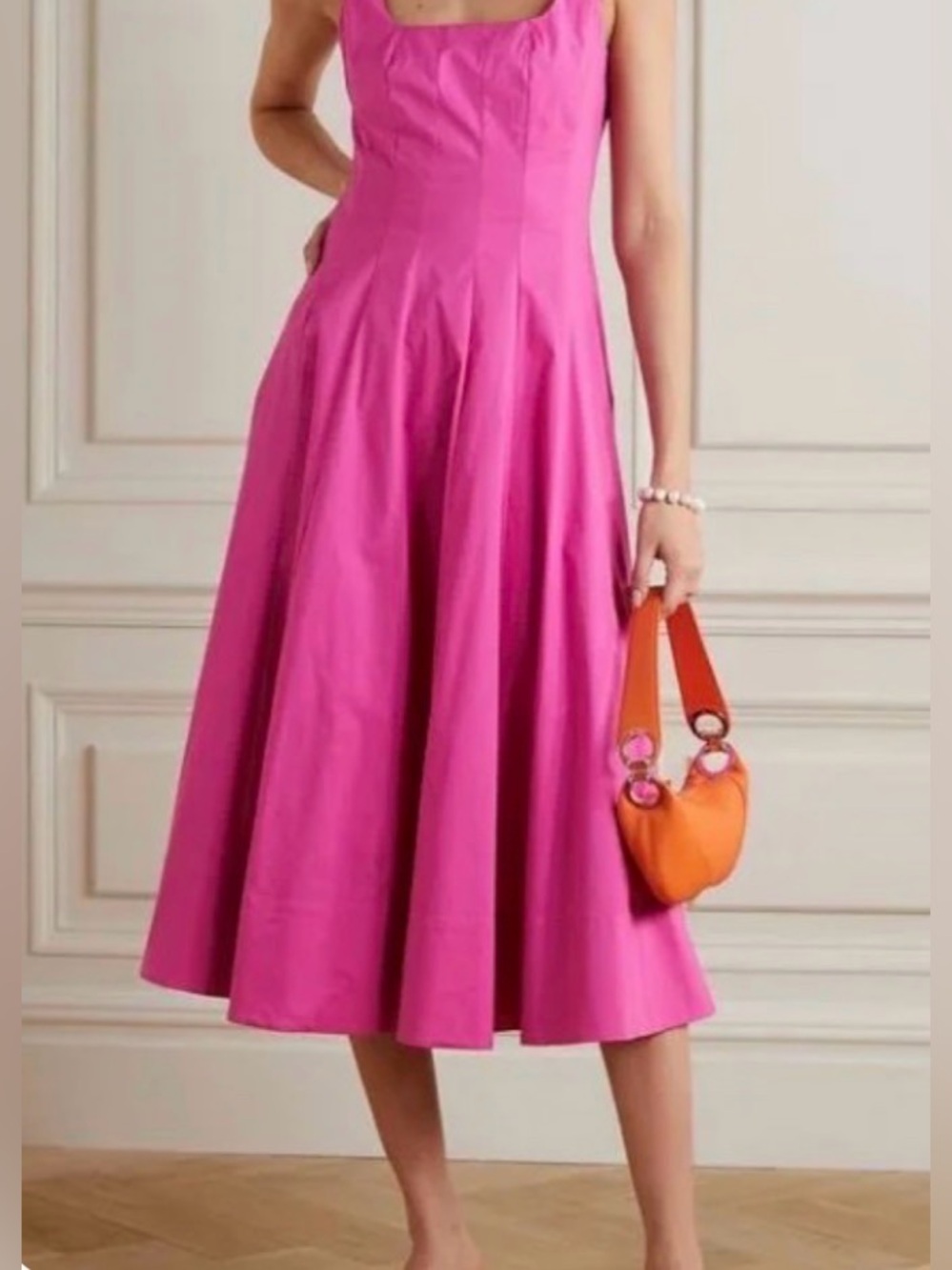 Staud Elegant Hot Pink Midi Dress — Sleeveless Fit-and-Flare